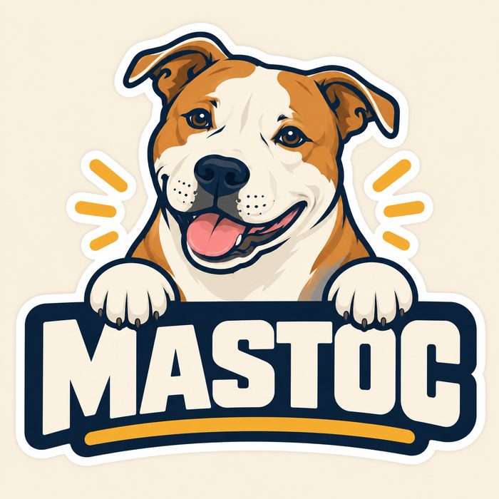 La mascotte Mastoc, un Amstaff souriant